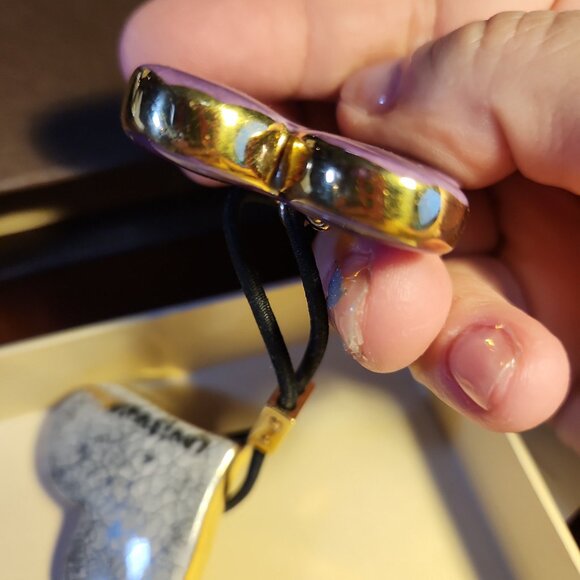 Rare Auth LOUIS VUITTON Stephen Sprouse White Stone Enamel Heart Floral Hair Tie - Picture 7 of 8